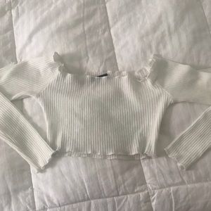 White long sleeve off the shoulder crop top